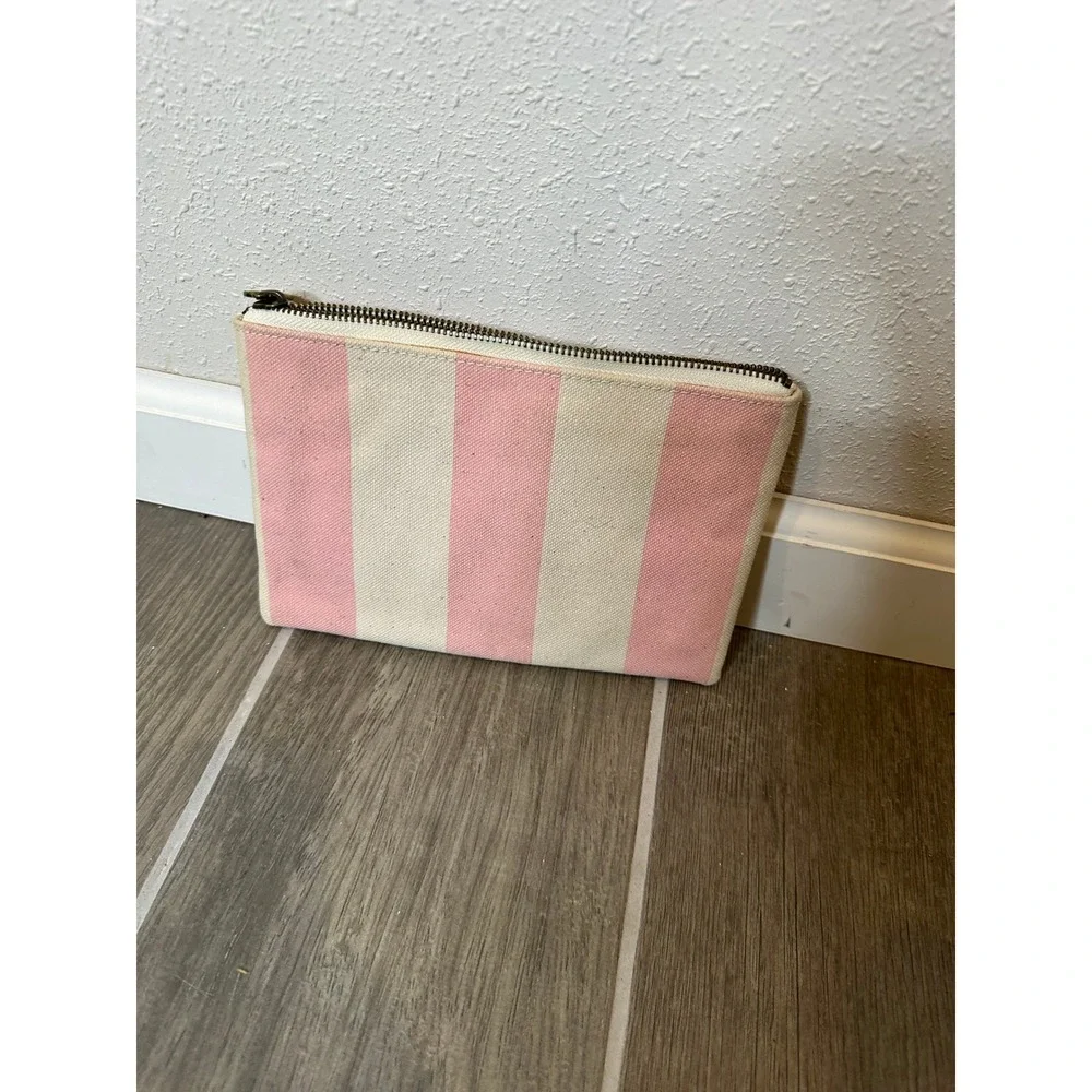 Madewell Pink White Stripe Canvas‎ Clutch